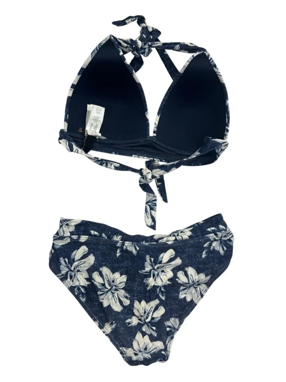 Nip Tuck Blue White Floral Bikini Set Sz 4 Halter Top High Waisted Resortwear